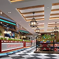 Modern Internet Cafe Interior Design With Chandelier Green Plants Bookshelves And Colorful Decor