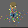 Jar Filled With Colorful Star Shaped Candy And Scattered Stars On Gray Surface
