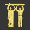 Golden Statue Of Two Men Holding A Sword Together On Base