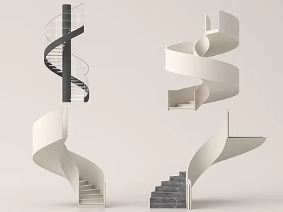Modern Spiral Stairs Design Featuring Various Stylish Black And White Styles And Materials 3d model
