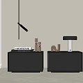 Modern Black Nightstands With Table Lamp Decorative Objects And Architecture Book 3d model