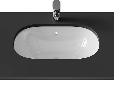 White Ceramic Oval Bathroom Sink With Chrome Faucet On Dark Countertop 3d model