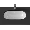 White Ceramic Oval Bathroom Sink With Chrome Faucet On Dark Countertop