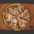 Freshly Baked Pizza with Tomato Ham Bell Peppers and Cheese on Orange Board