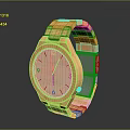 Wooden Strap Watch With Spliced Design Round Dial White Face Modern Fashion Accessory