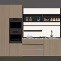 Modern Light Wood Sideboard With Oven Sink Countertop And Storage Shelves For Kitchen
