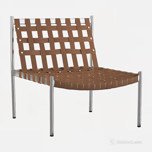 Brown Woven Grid Pattern Leisure Chair With Silver Metal Frame And Comfortable Design 3d model 