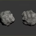 Two Natural Stone Rocks With Rough Reflective Surface Texture On Gray Background