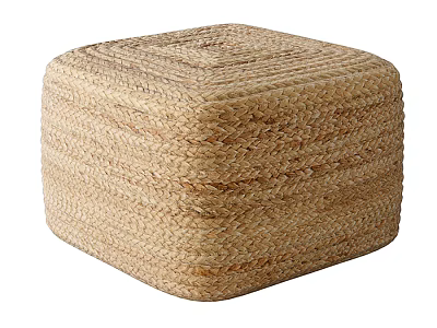 Square Woven Natural Seagrass Ottoman with Textured Surface and Neutral Color for Living Room 3d model