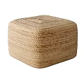 Square Woven Natural Seagrass Ottoman with Textured Surface and Neutral Color for Living Room