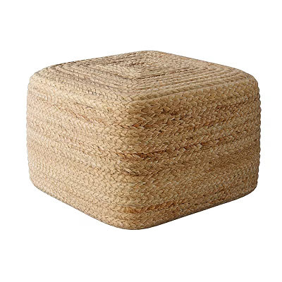Square Woven Natural Seagrass Ottoman with Textured Surface and Neutral Color for Living Room 3d model