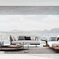 Modern Outdoor Sofa For Patio Relaxation Area With Mountain Water View And Cushions