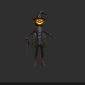 Halloween Scarecrow Character With Pumpkin Head Witch Hat Broomstick And Cloak Boots