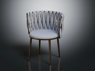 Modern Woven Back Chair With Light Gray Cushion And Brown Metal Legs 3d model