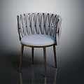 Modern Woven Back Chair With Light Gray Cushion And Brown Metal Legs