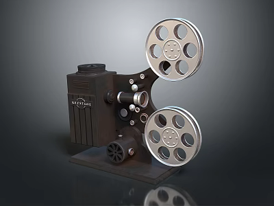 Classic Vintage Commercial Film Projector With Large Reels And Retro Design 3d model