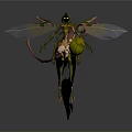 Magical Animal 3D Render With Green Body Transparent Yellow Wings And Leaf Features