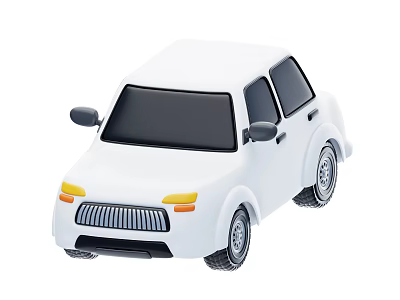 White Car with Simple Design Black Windows Silver Wheels and Yellow Headlights 3d model