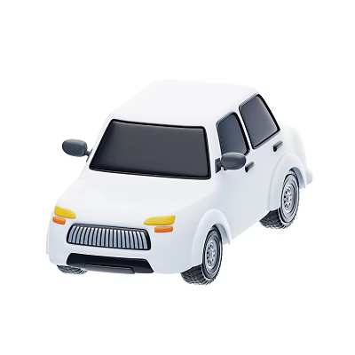 White Car with Simple Design Black Windows Silver Wheels and Yellow Headlights 3d model