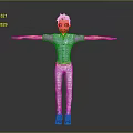 3D Male Character Model In Light Blue Shirt White Pants Green Shoes And Arms Outstretched