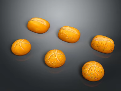 Six Yellow Fruits With Surface Patterns Arranged On Dark Background 3d model