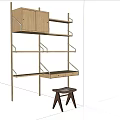Modern Wooden Vanity With Open Shelves And Matching Stool Design