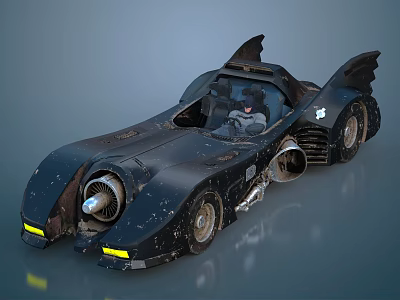 Iconic Black Batmobile Featuring Bat Wing Design Turbo Engine And Yellow Lights 3d model