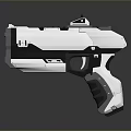 Futuristic Sci Fi Handgun With White And Black Design Tactical Grip And Scope Attachment