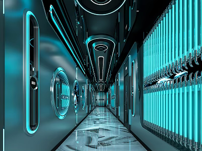 Futuristic KTV Lounge Design With Blue Lighting Metallic Texture Sleek Floor And High Tech Lighting Fixtures 3d model