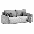 Modern Neutral Sofa Interior With Patterned Pillows And Soft Knit Blanket Decor 3d model