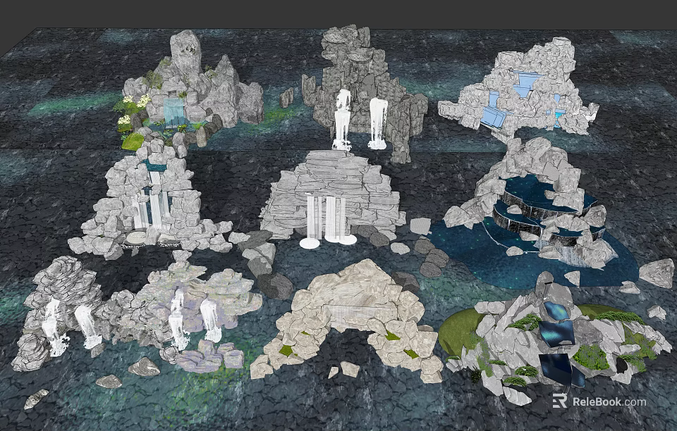 Decorative Garden Ornaments With Stone Structures Water Features And Statues 3d model