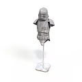 Gray Full Body Armor Model Displayed On Metal Stand With Detailed Structure