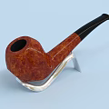 Decorative Ornament Set with Brown Textured Tobacco Pipe and Silver Metal Stand