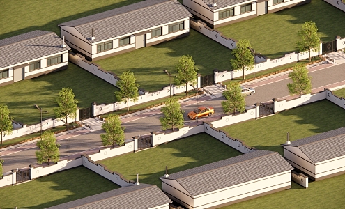 Modern houses and rural roads 3d model