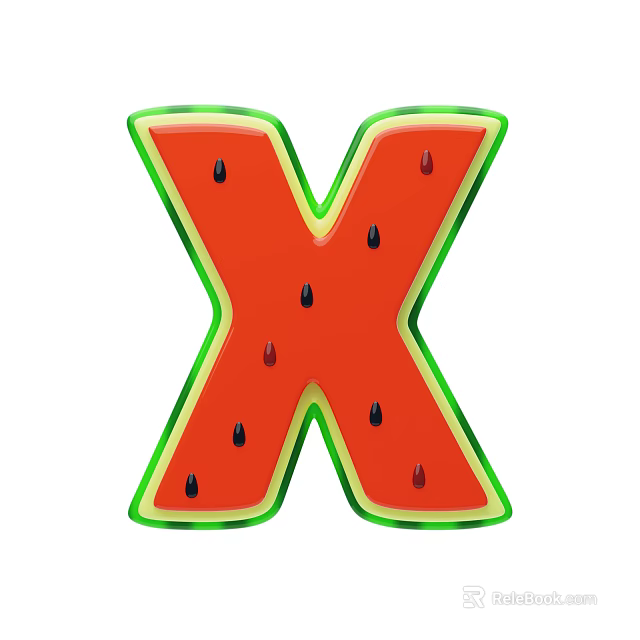 Creative Decorative Ornament Set Featuring Watermelon Shaped Letter X With Red Flesh And Black Seeds 3d model 