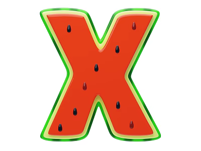 Creative Decorative Ornament Set Featuring Watermelon Shaped Letter X With Red Flesh And Black Seeds 3d model