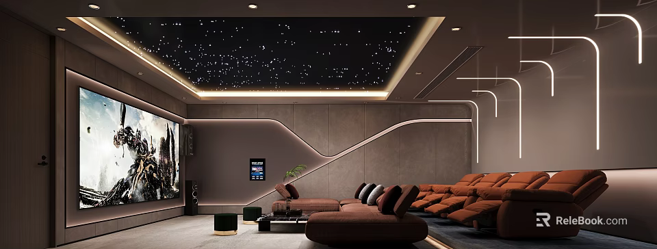 Modern Home Theater Room With Starry Ceiling And Comfortable Seating 3d model