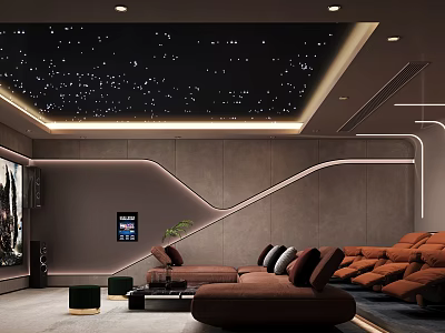 Modern Home Theater Room With Starry Ceiling And Comfortable Seating 3d model