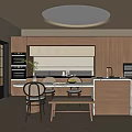 Modern Open Restaurant Interior Design With Dining Table Island And Lighting