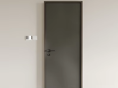 Modern Dark Swing Door With Metal Handle On Light Colored Wall Surface 3d model