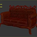 Vintage Red Leather Three Seater Sofa With Carved Wooden Frame And Ornate Design