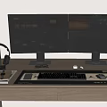 Dual Monitor Computer Setup Featuring Video Editing Software Interface And Workstation Accessories 3d model