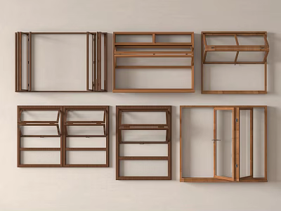 Various Wooden Window Frame Styles With Different Design Structures For 3d model