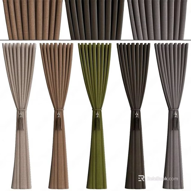 Elegant Textured Curtains in Various Colors with Tassel Ties for Home Decor 3d model 