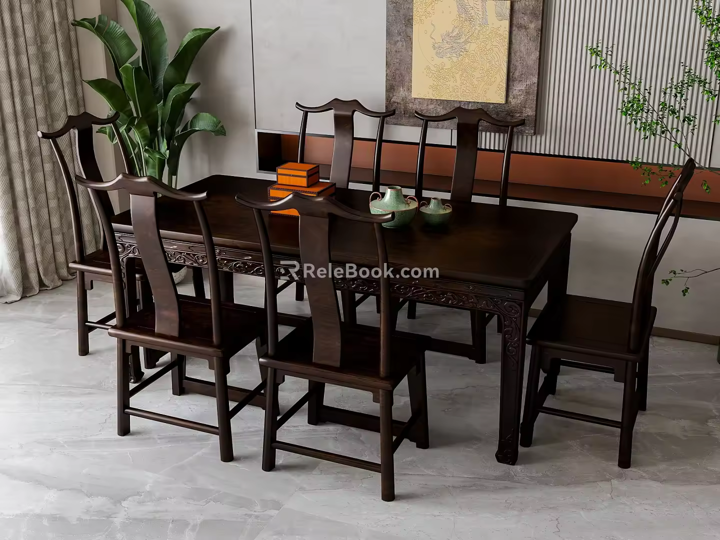 New Chinese Dining Table and Chair Combination 3d model