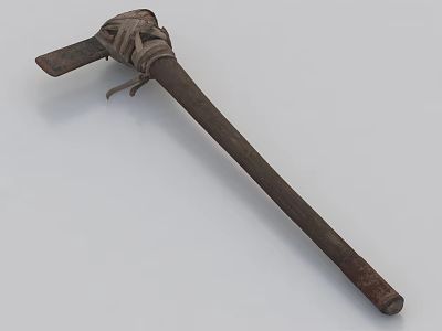 Primitive Stone Axe Weapon with Wooden Handle Wrapped in Rope and Sharp Blade 3d model