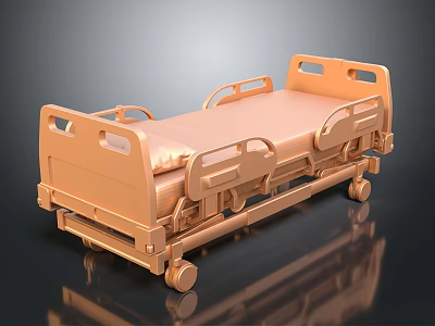 Golden 3D Model Medical Bed With Wheels And Side Rails For Healthcare Use 3d model