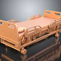 Golden 3D Model Medical Bed With Wheels And Side Rails For Healthcare Use