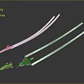 Three Spaceships Flying In Dark Space With White Trails Different Colors And Designs