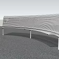 White Modern Public Bench With Perforated Striped Design Under Cloudy Sky On Gray Gravel Ground